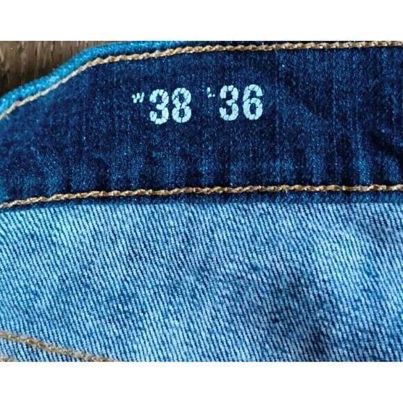 Goodfellow & Co Mens Size 38x36 Slim Total Flex Distressed Patchwork Blue Jeans - Picture 3 of 11